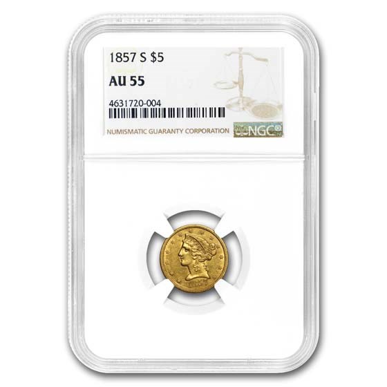 1857-S $5 Liberty Gold Half Eagle AU-55 NGC